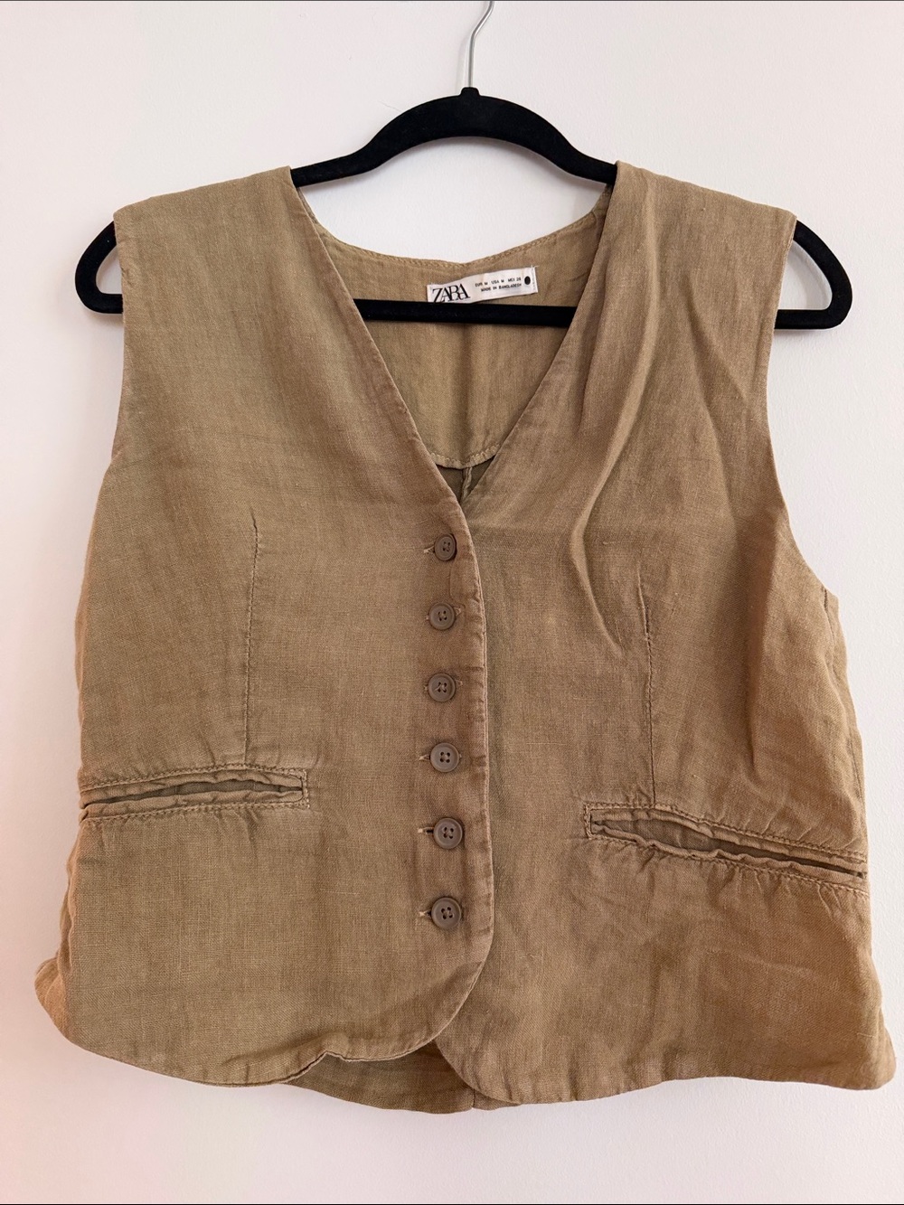 ZARA Tan Linen Button-Up Vest